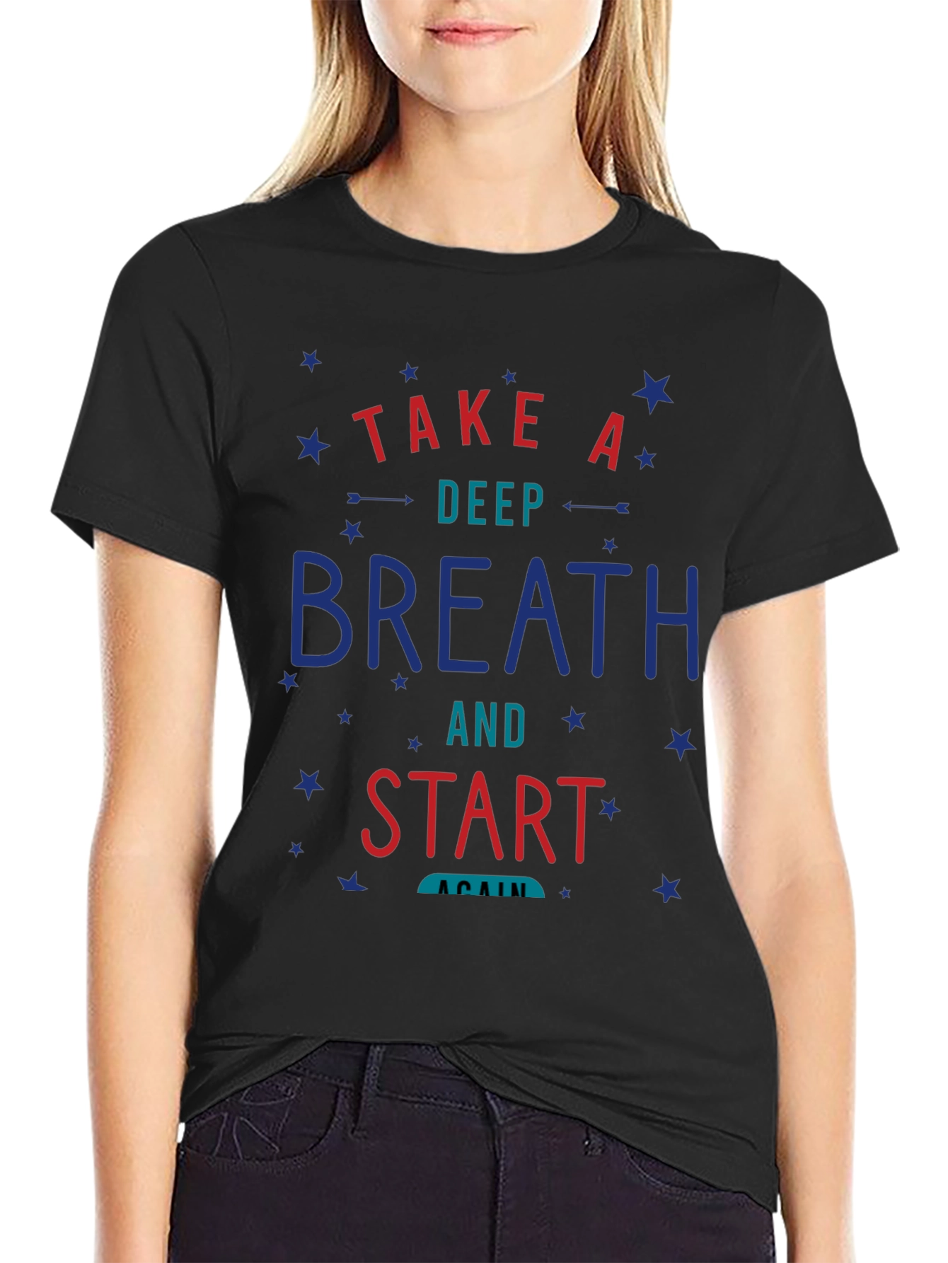 Camiseta Negra con Diseño Motivacional Respira y Comienza