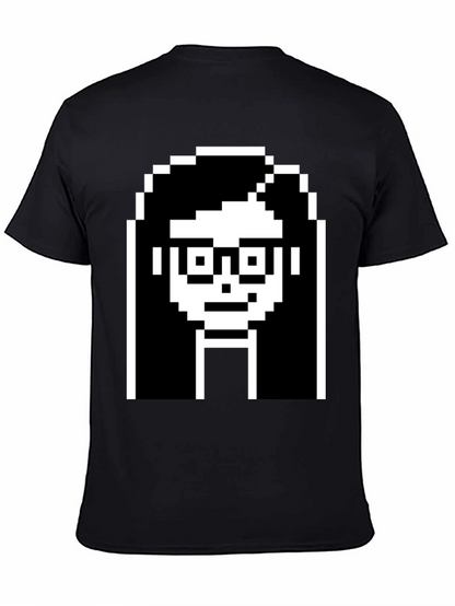 Camiseta Negra con Diseño Pixelado de Cara