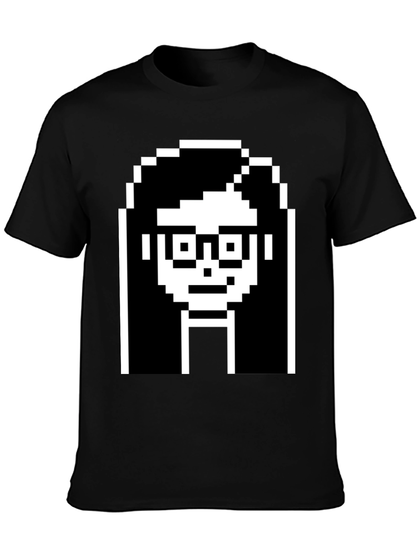 Camiseta Negra con Diseño Pixelado de Cara