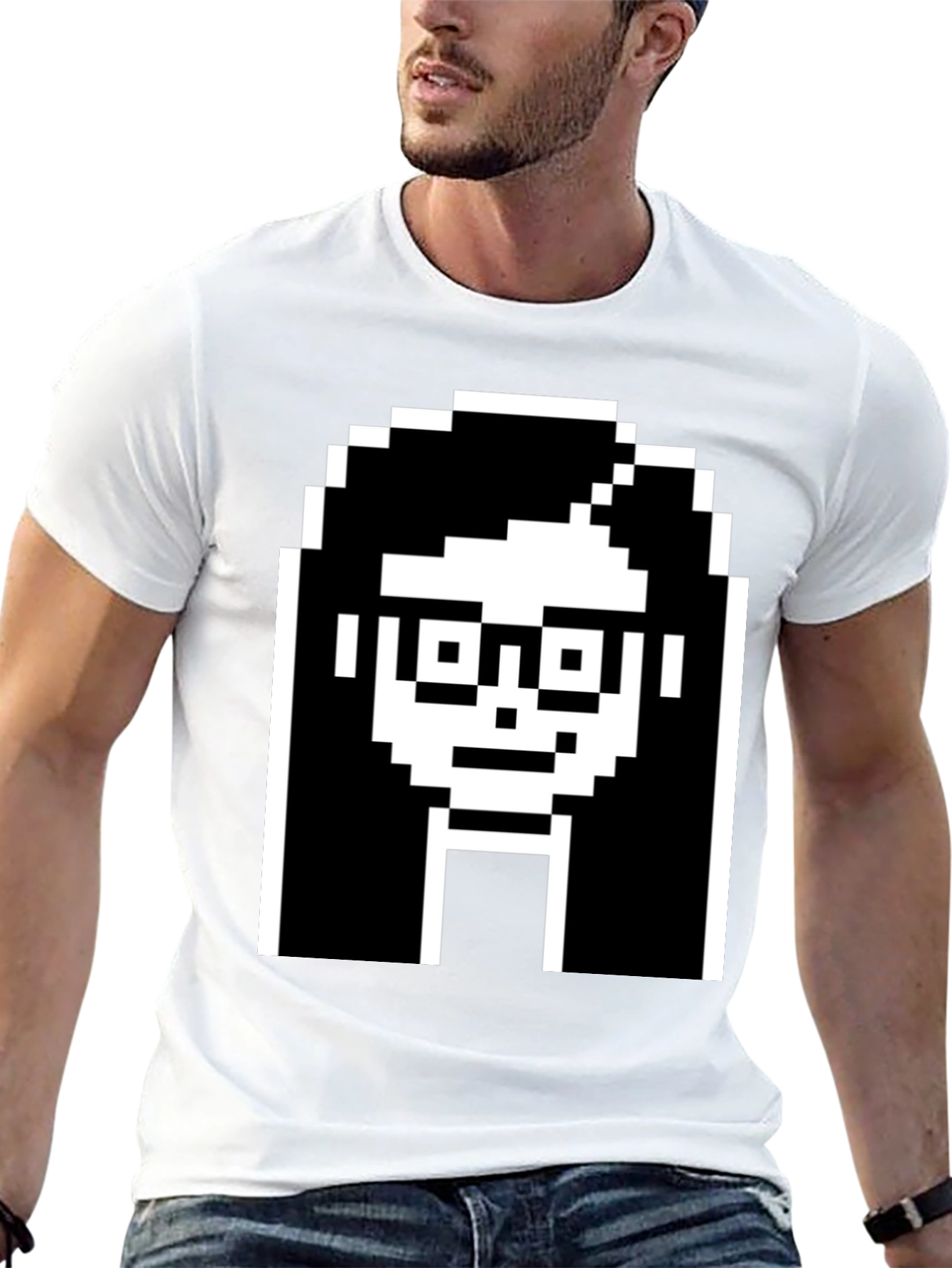 Camiseta Negra con Diseño Pixelado de Cara