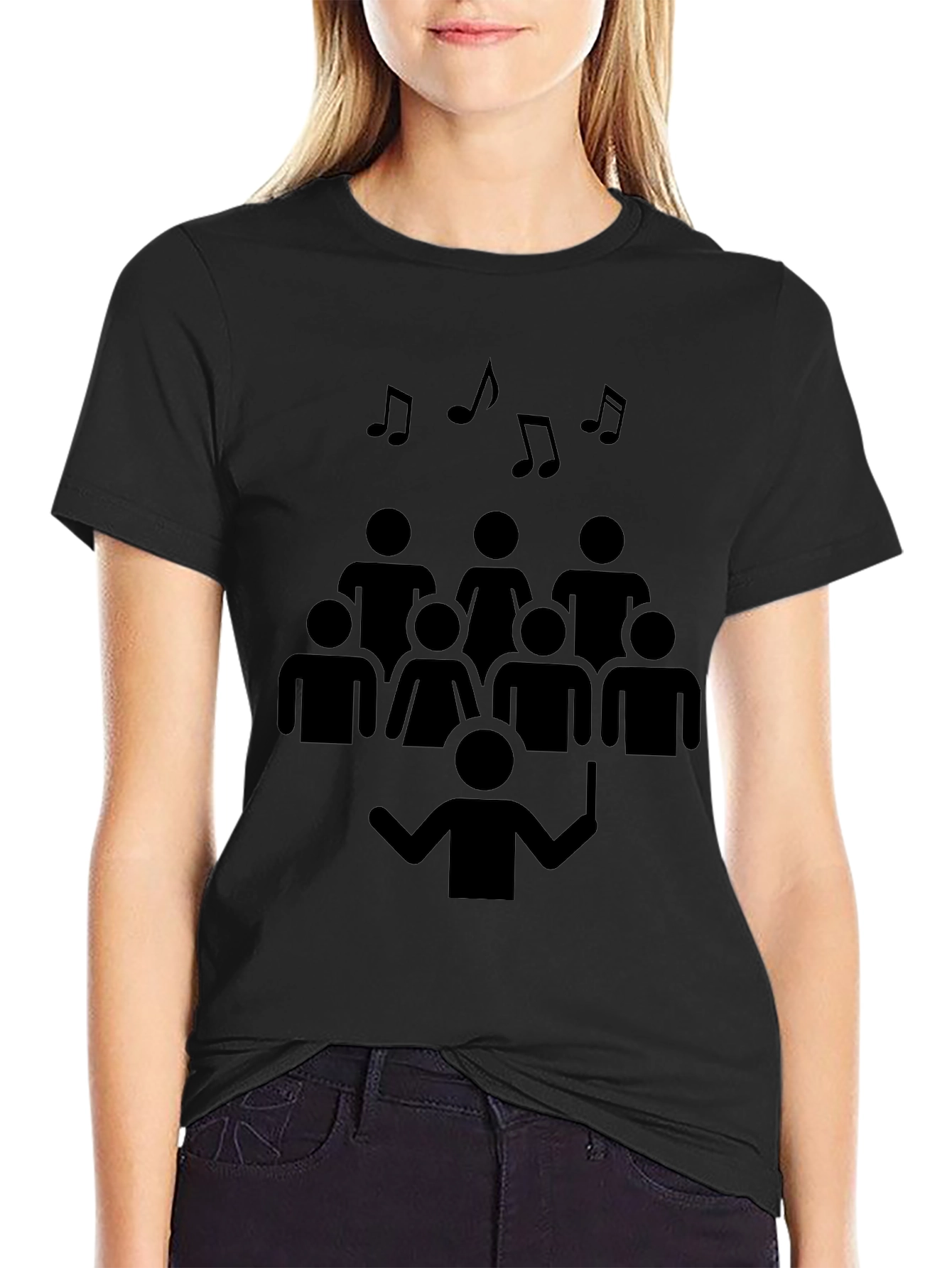 Camiseta Negra Diseño Coral Musical Hombre