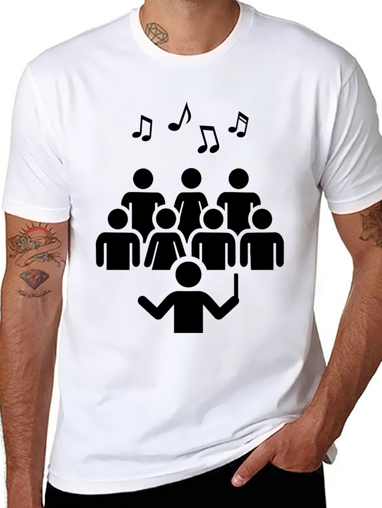 Camiseta Negra Diseño Coral Musical Hombre