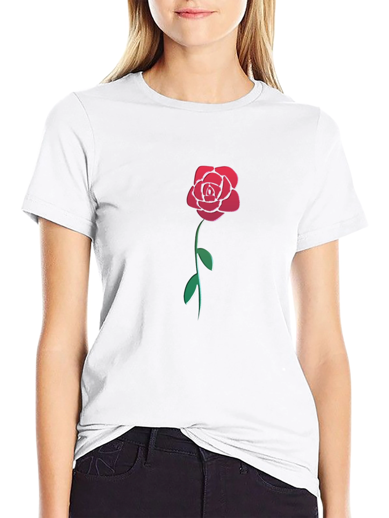 Camiseta Negra con Rosa Roja Estilizada para Hombre