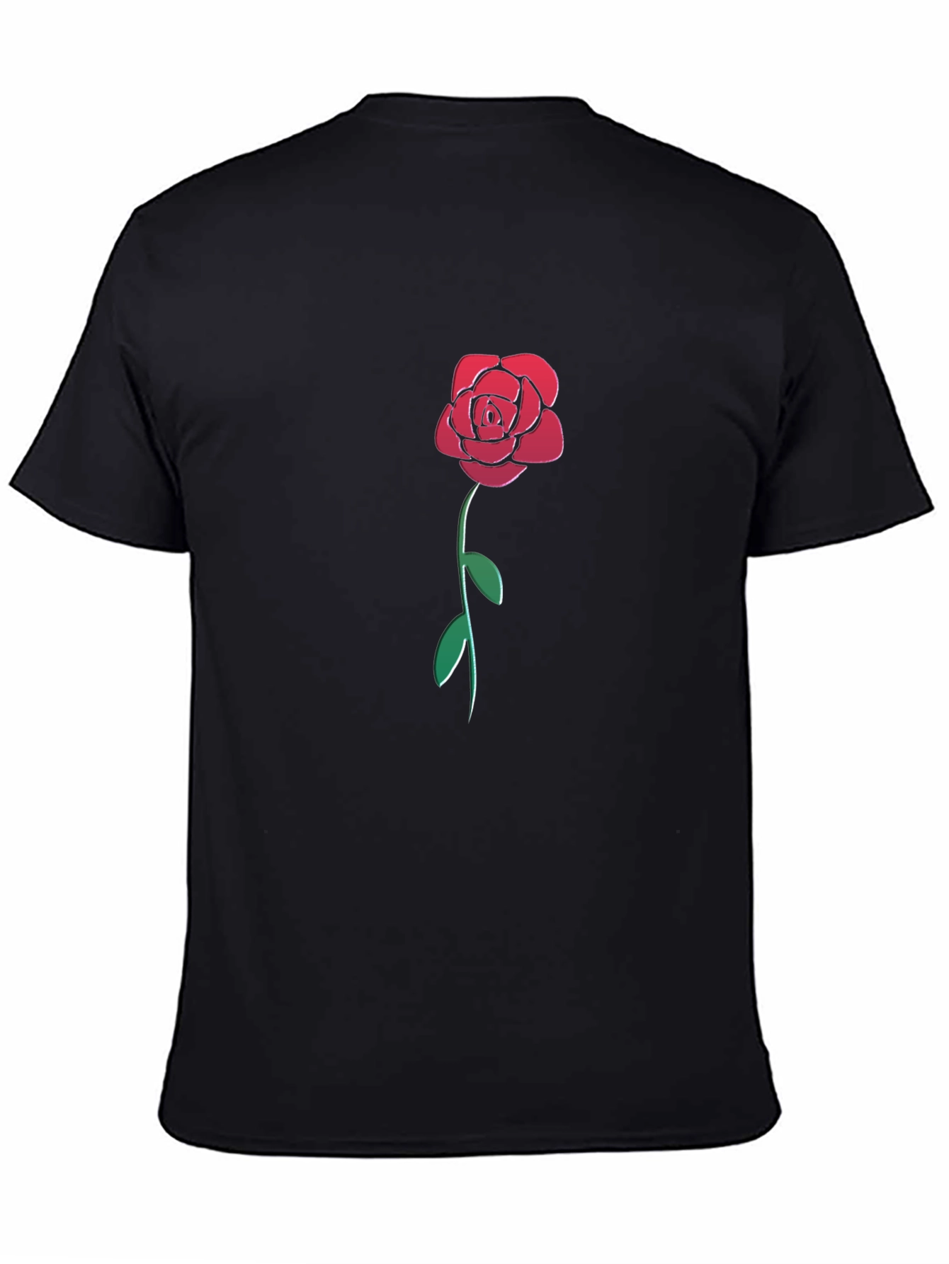 Camiseta Negra con Rosa Roja Estilizada para Hombre
