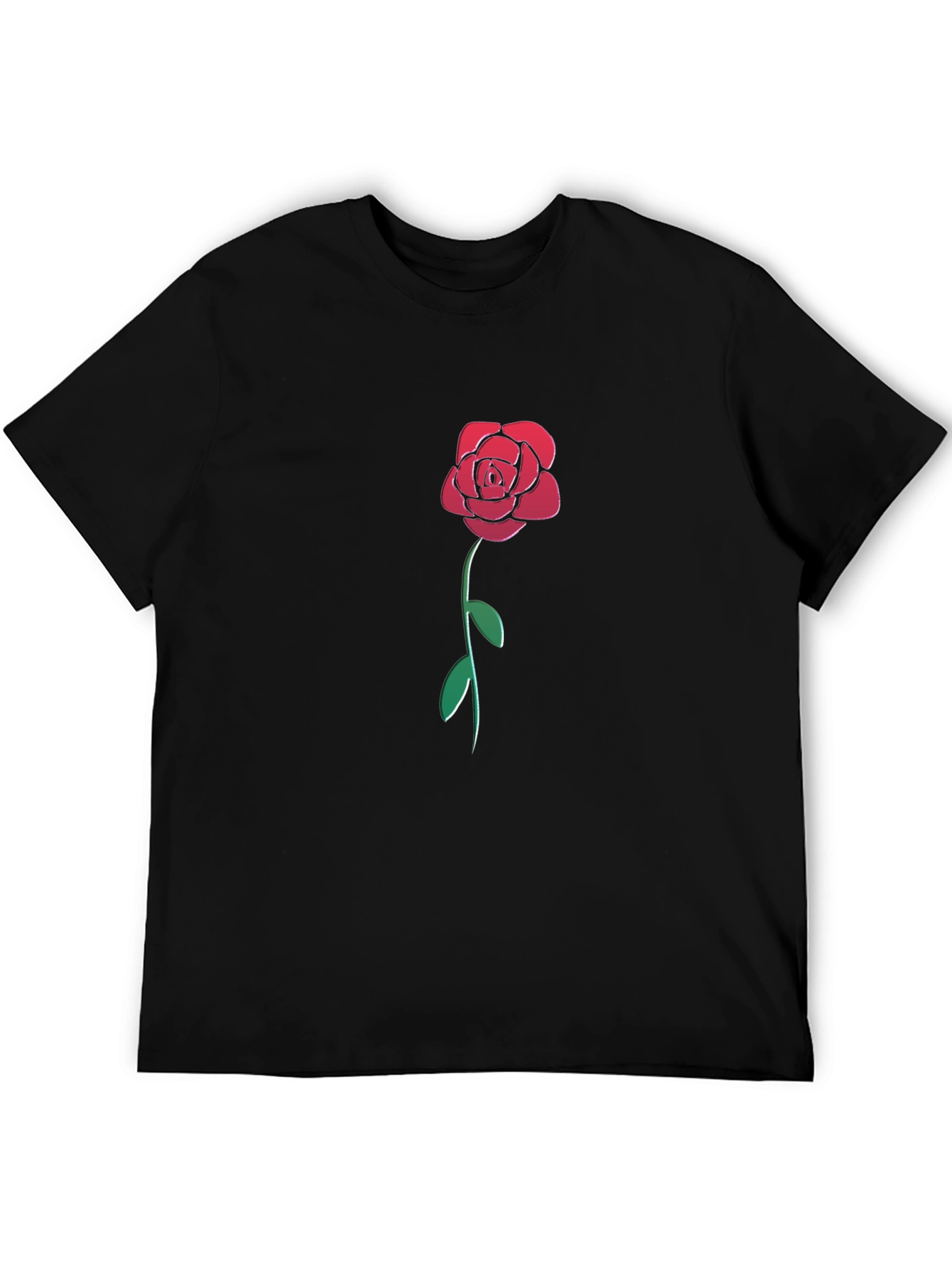 Camiseta Negra con Rosa Roja Estilizada para Hombre