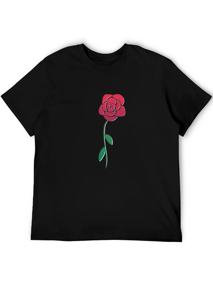 Camiseta Negra con Rosa Roja Estilizada para Hombre