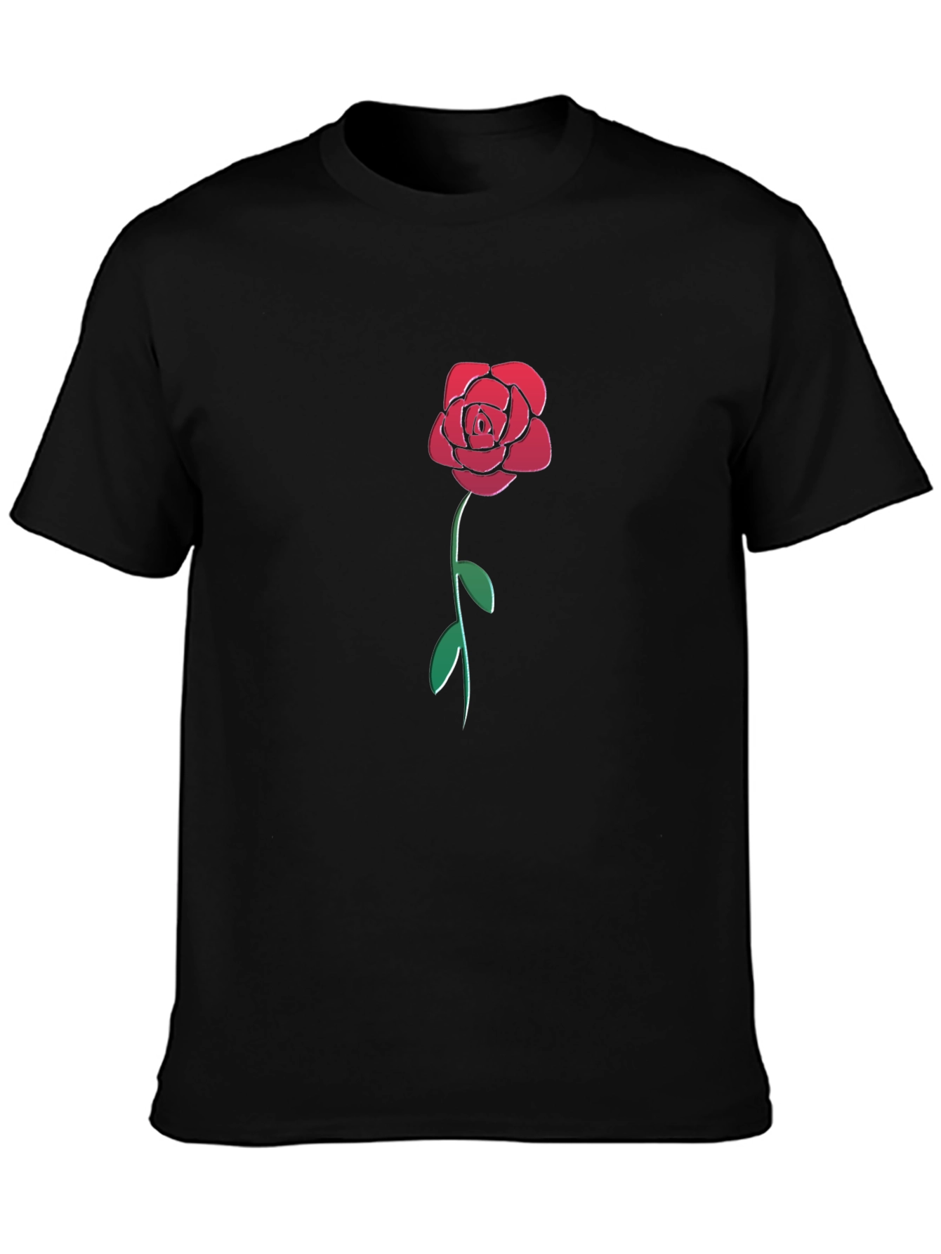 Camiseta Negra con Rosa Roja Estilizada para Hombre