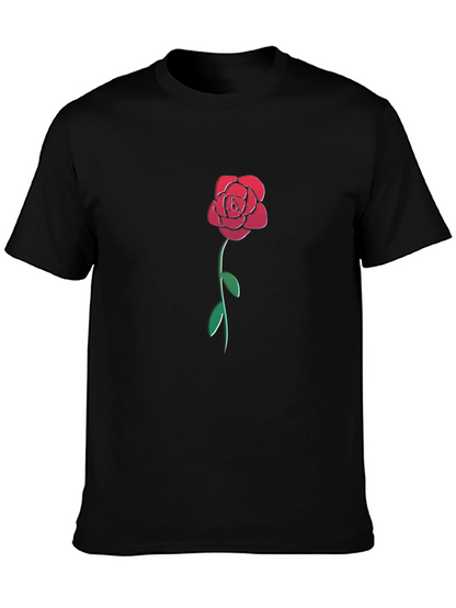 Camiseta Negra con Rosa Roja Estilizada para Hombre