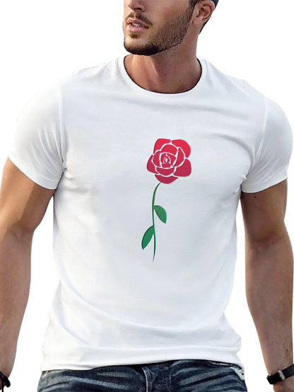 Camiseta Negra con Rosa Roja Estilizada para Hombre