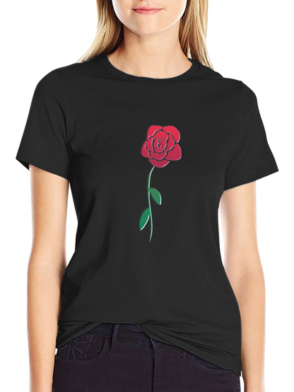 Camiseta Negra con Rosa Roja Estilizada para Hombre