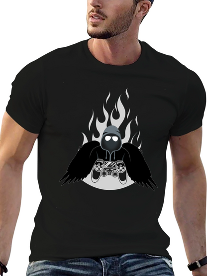 Camiseta Negra Gamer con Diseño de Fuego