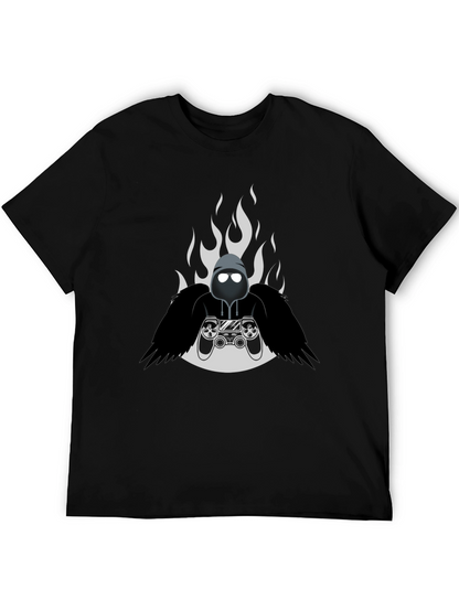 Camiseta Negra Gamer con Diseño de Fuego