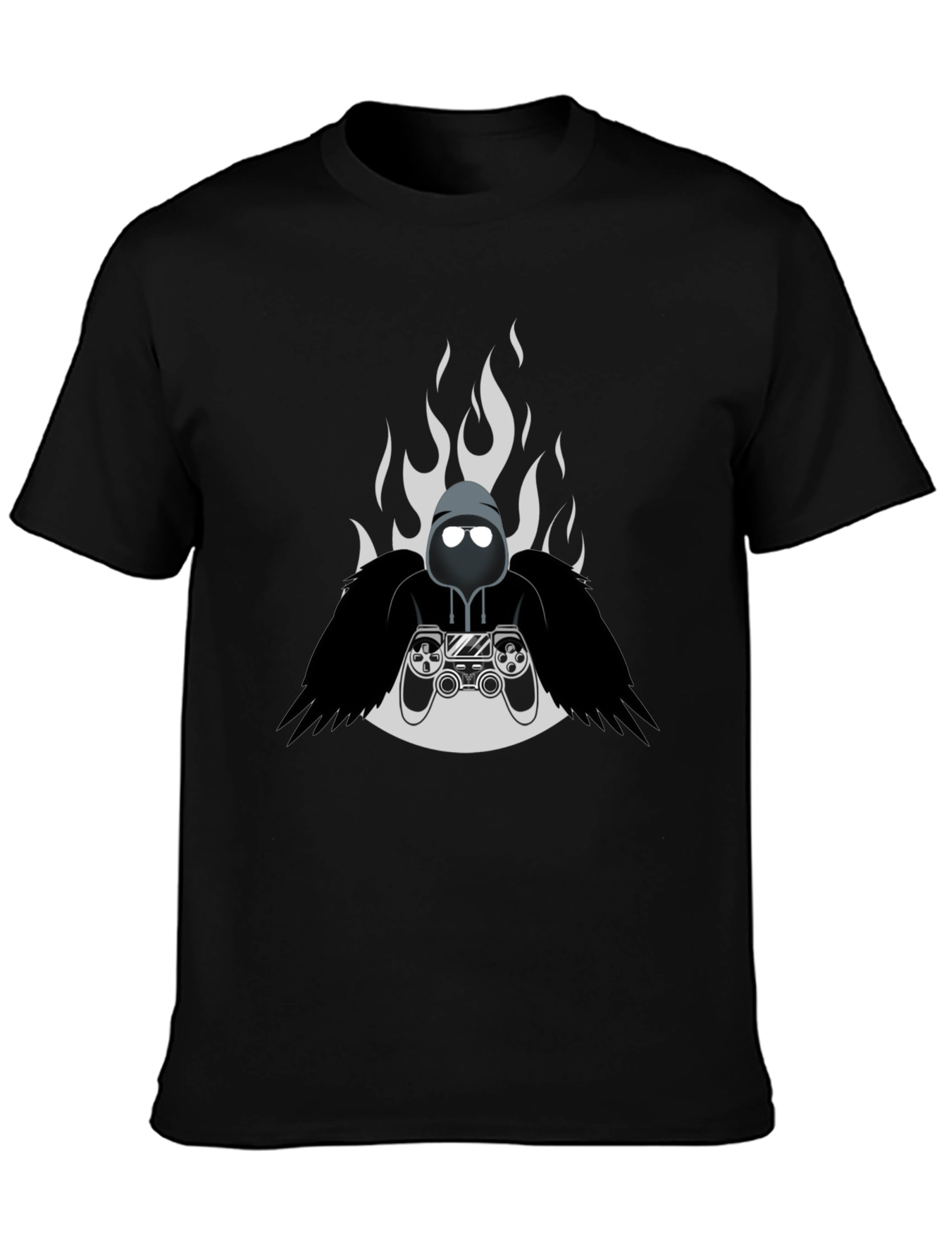 Camiseta Negra Gamer con Diseño de Fuego