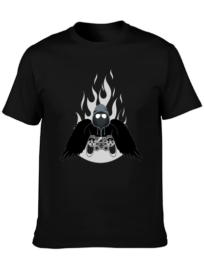 Camiseta Negra Gamer con Diseño de Fuego