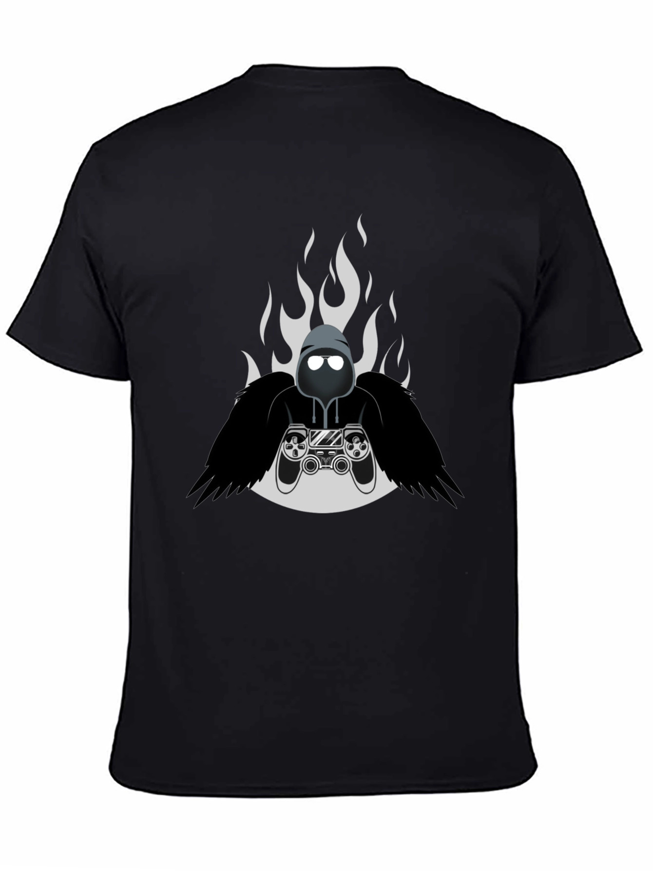 Camiseta Negra Gamer con Diseño de Fuego