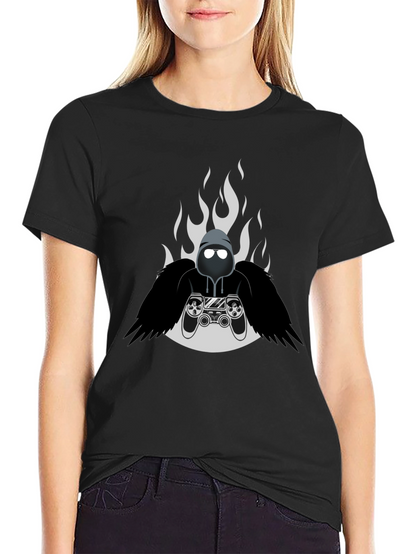 Camiseta Negra Gamer con Diseño de Fuego
