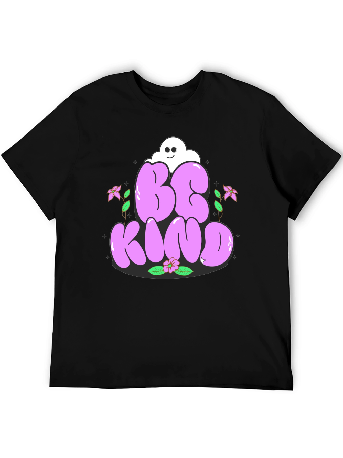 Camiseta Negra Be Kind con Diseño Floral