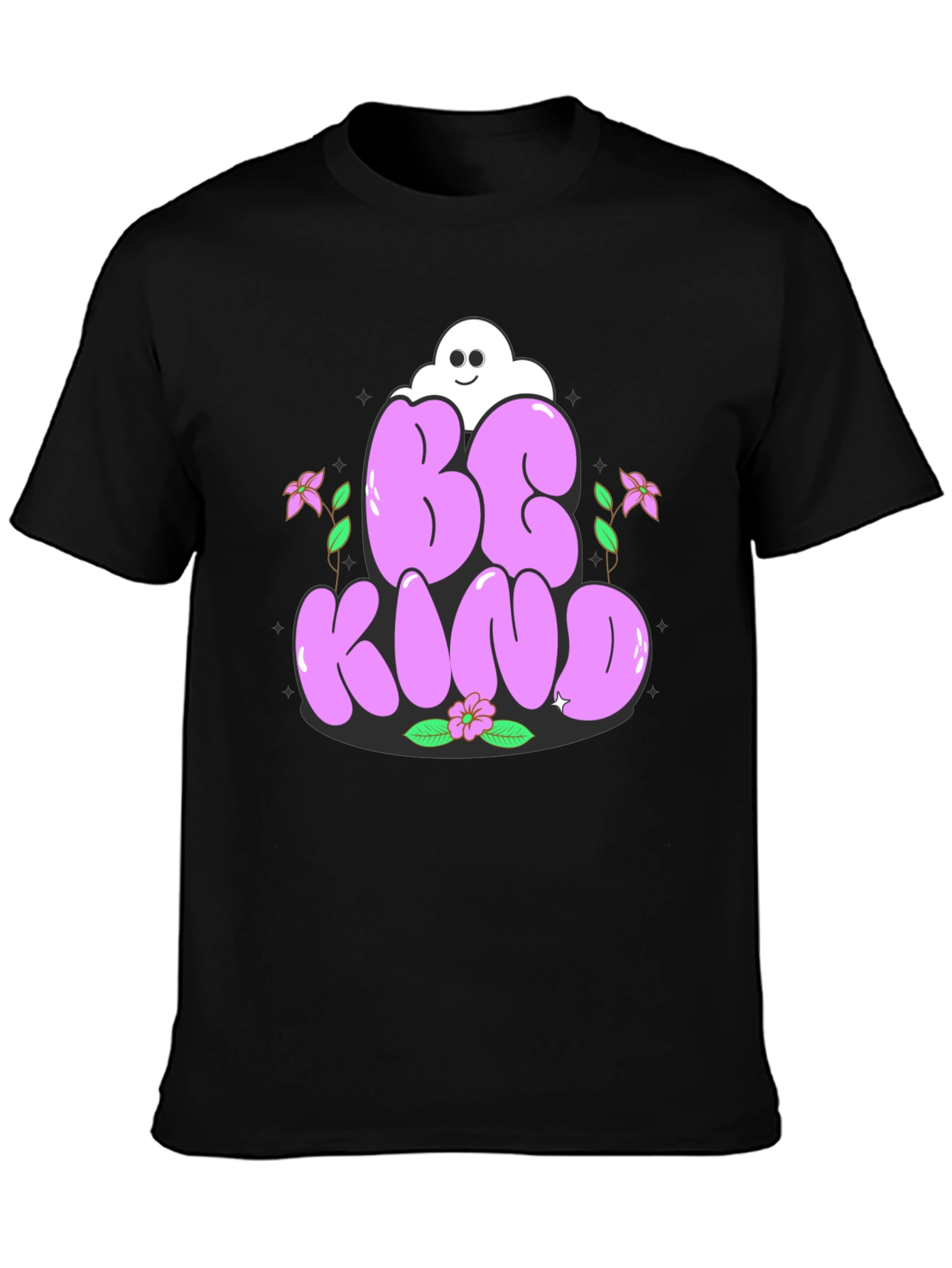 Camiseta Negra Be Kind con Diseño Floral