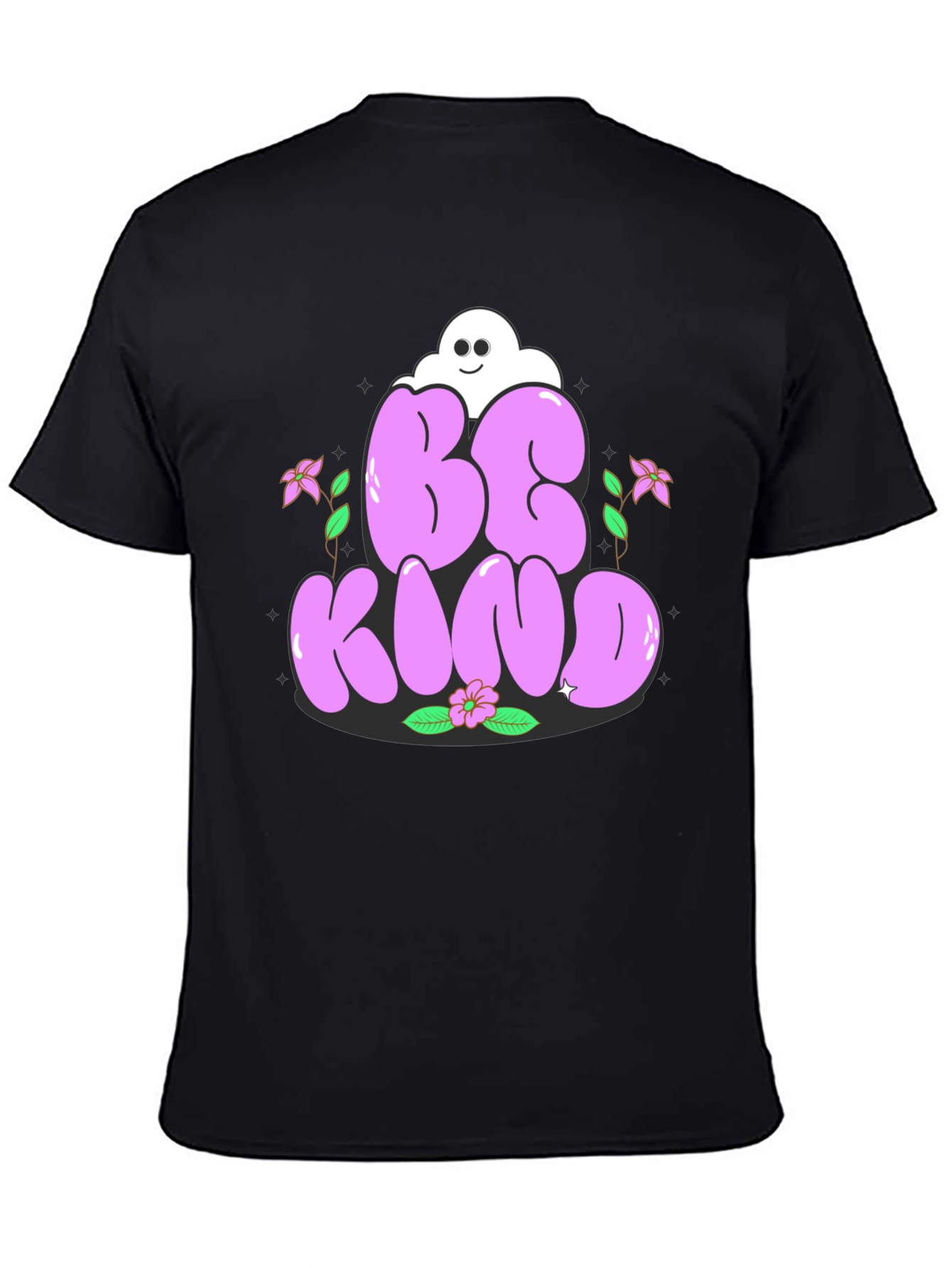 Camiseta Negra Be Kind con Diseño Floral