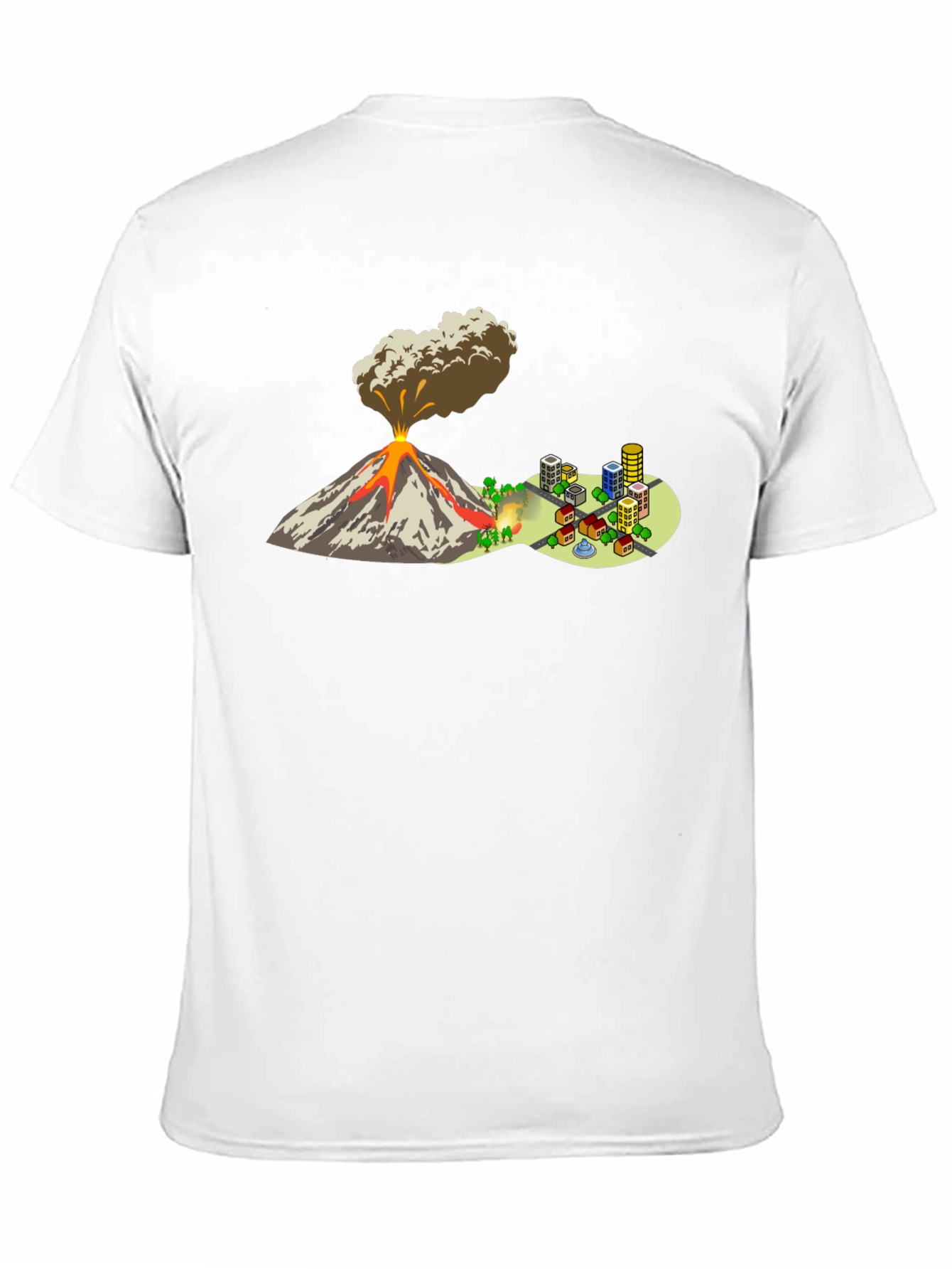Camiseta Negra con Diseño de Volcán y Ciudad
