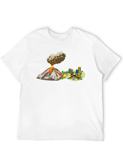 Camiseta Negra con Diseño de Volcán y Ciudad