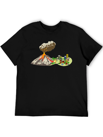 Camiseta Negra con Diseño de Volcán y Ciudad