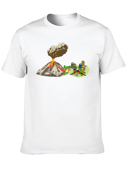 Camiseta Negra con Diseño de Volcán y Ciudad
