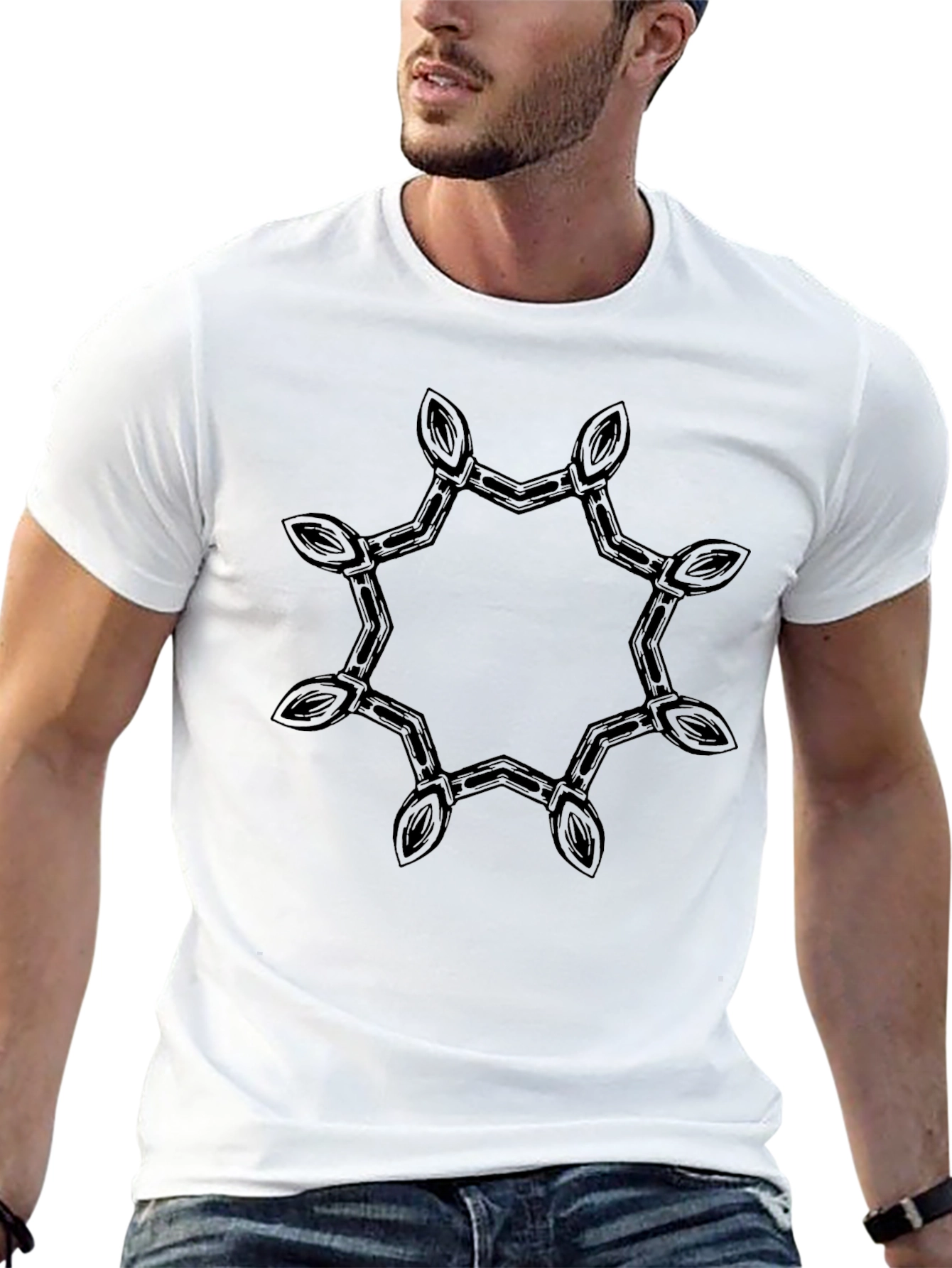 Camiseta Negra con Diseño Geométrico Estilizado