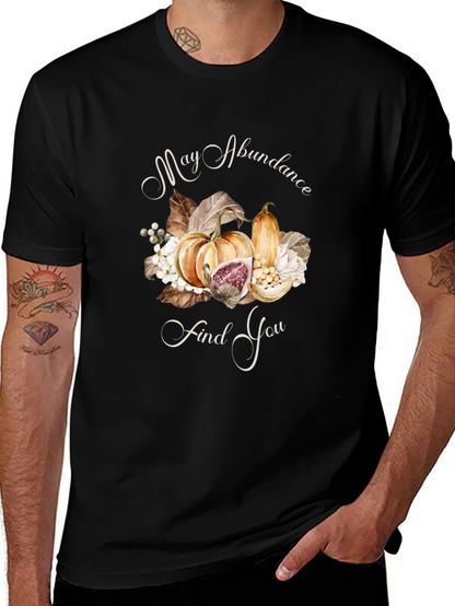 Camiseta Negra con Diseño de Abundancia Otoñal