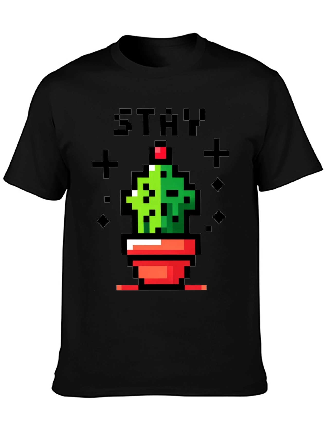 Camiseta Negra con Diseño de Cactus Pixelado Stay