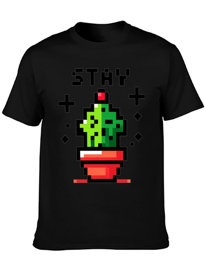 Camiseta Negra con Diseño de Cactus Pixelado Stay