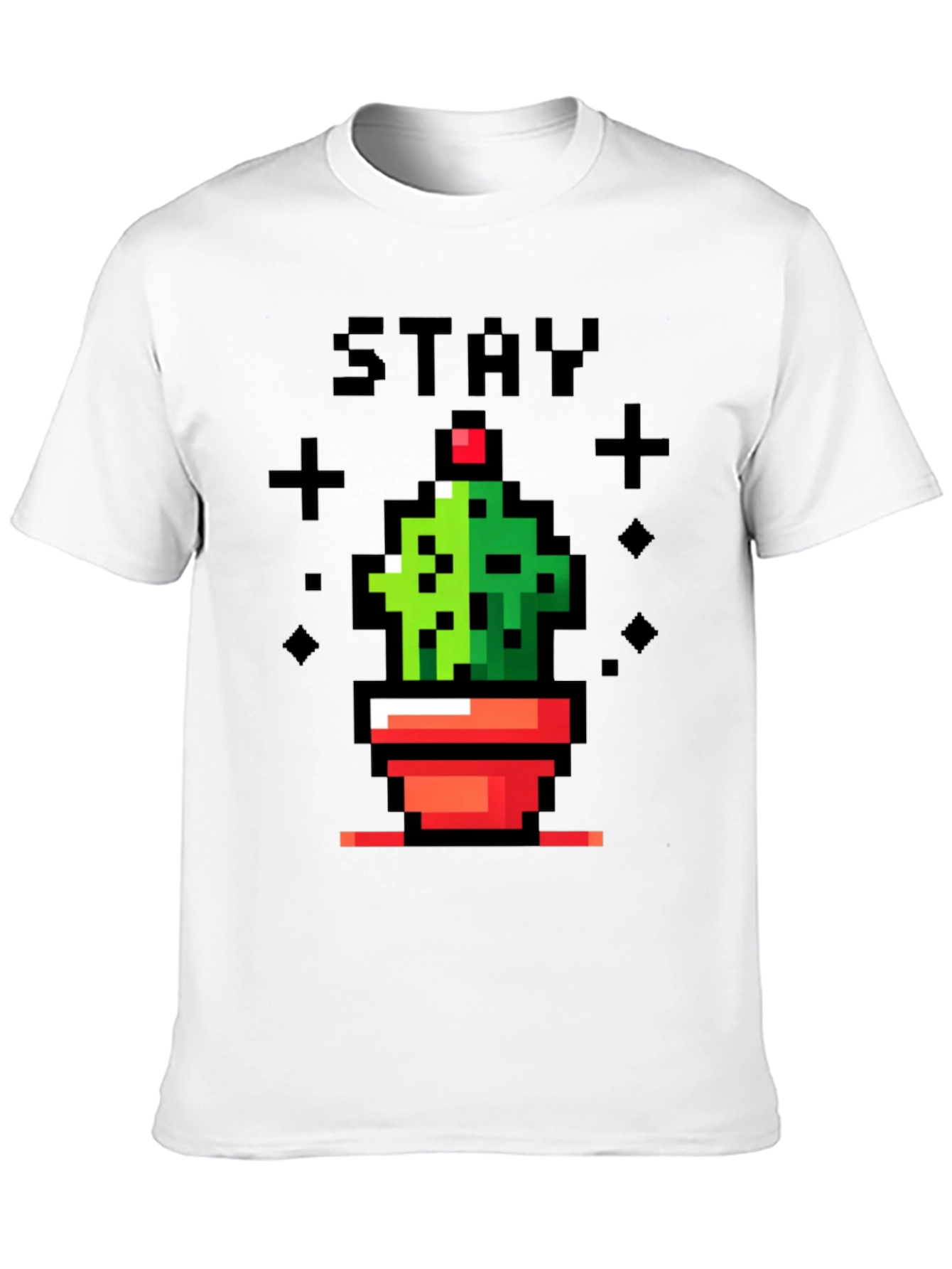 Camiseta Negra con Diseño de Cactus Pixelado Stay