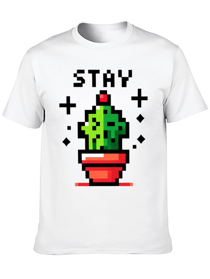 Camiseta Negra con Diseño de Cactus Pixelado Stay
