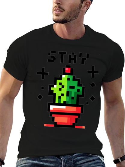 Camiseta Negra con Diseño de Cactus Pixelado Stay