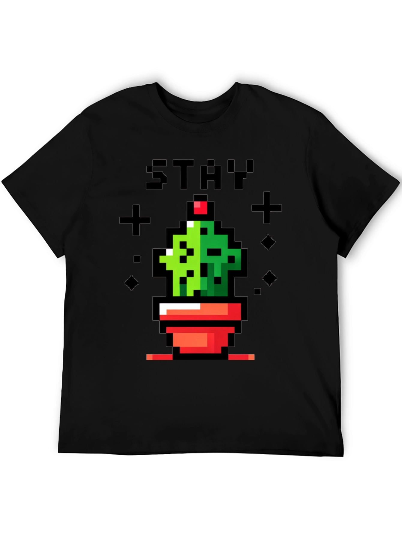 Camiseta Negra con Diseño de Cactus Pixelado Stay