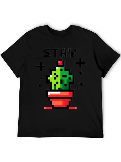 Camiseta Negra con Diseño de Cactus Pixelado Stay