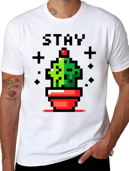 Camiseta Negra con Diseño de Cactus Pixelado Stay