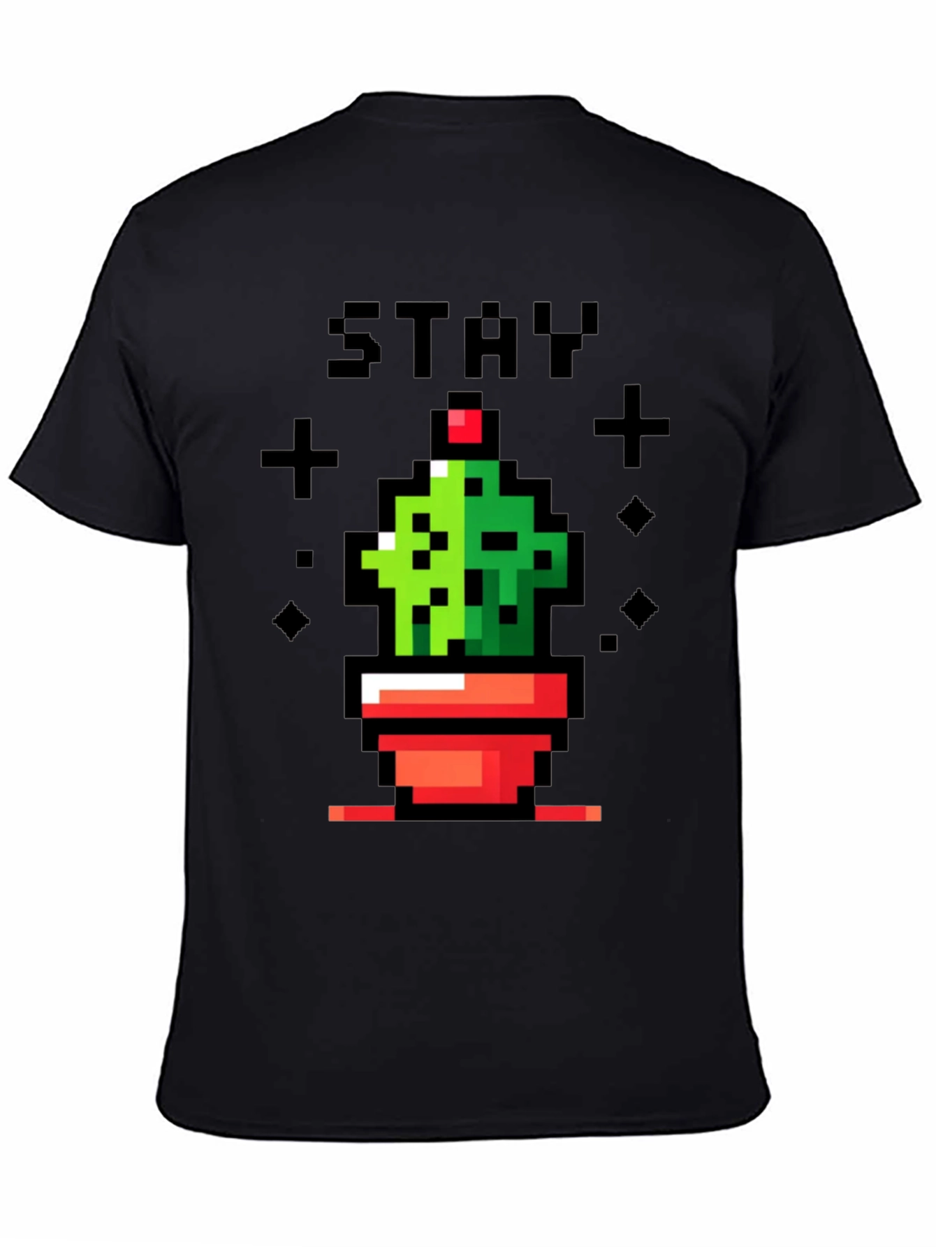 Camiseta Negra con Diseño de Cactus Pixelado Stay