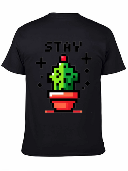 Camiseta Negra con Diseño de Cactus Pixelado Stay