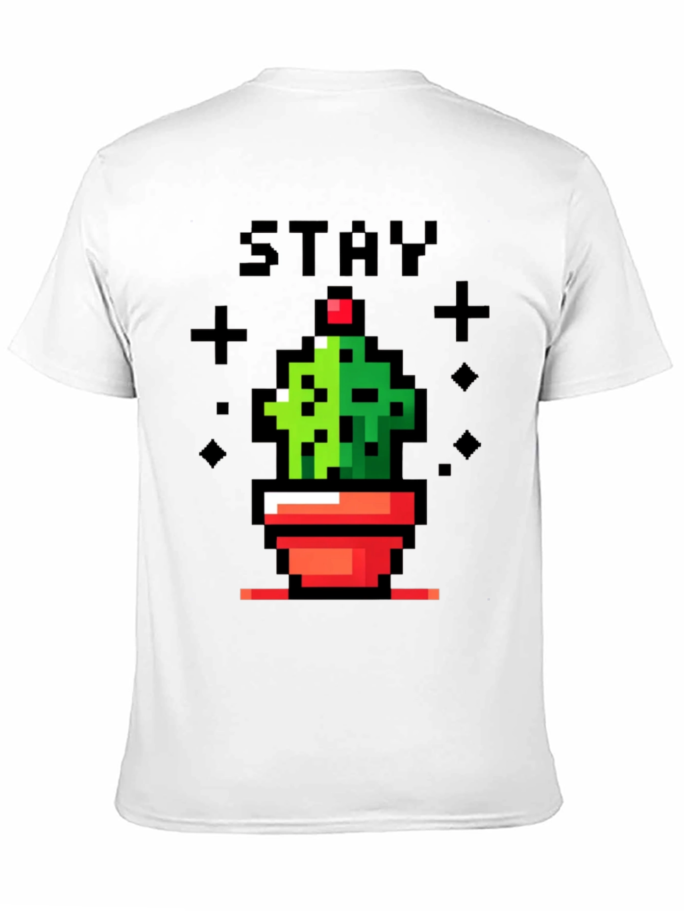 Camiseta Negra con Diseño de Cactus Pixelado Stay