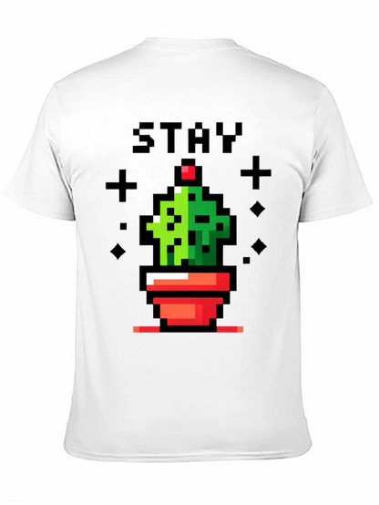 Camiseta Negra con Diseño de Cactus Pixelado Stay