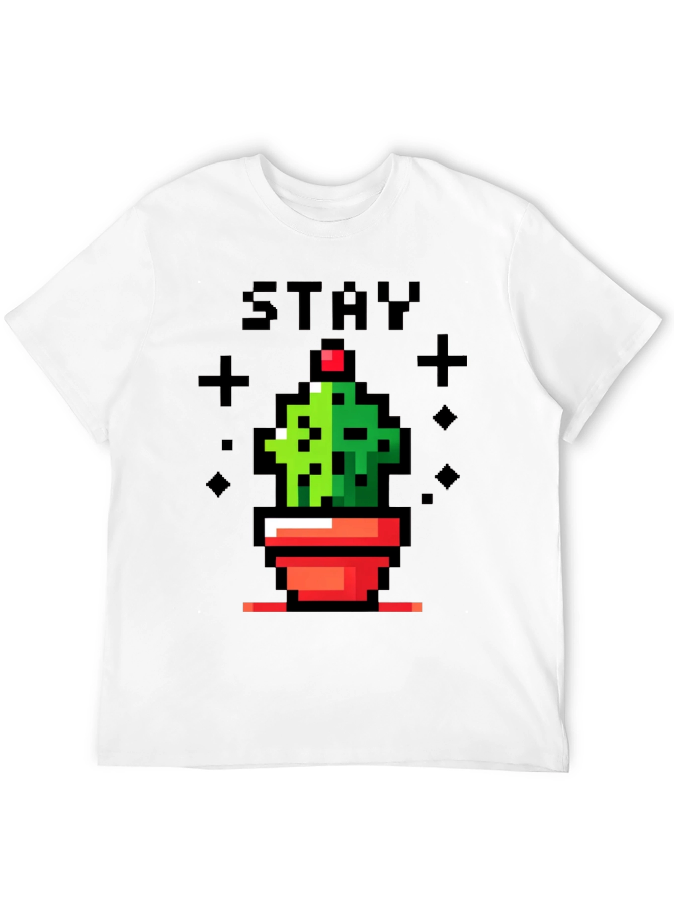 Camiseta Negra con Diseño de Cactus Pixelado Stay