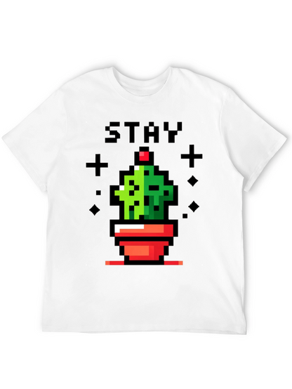 Camiseta Negra con Diseño de Cactus Pixelado Stay
