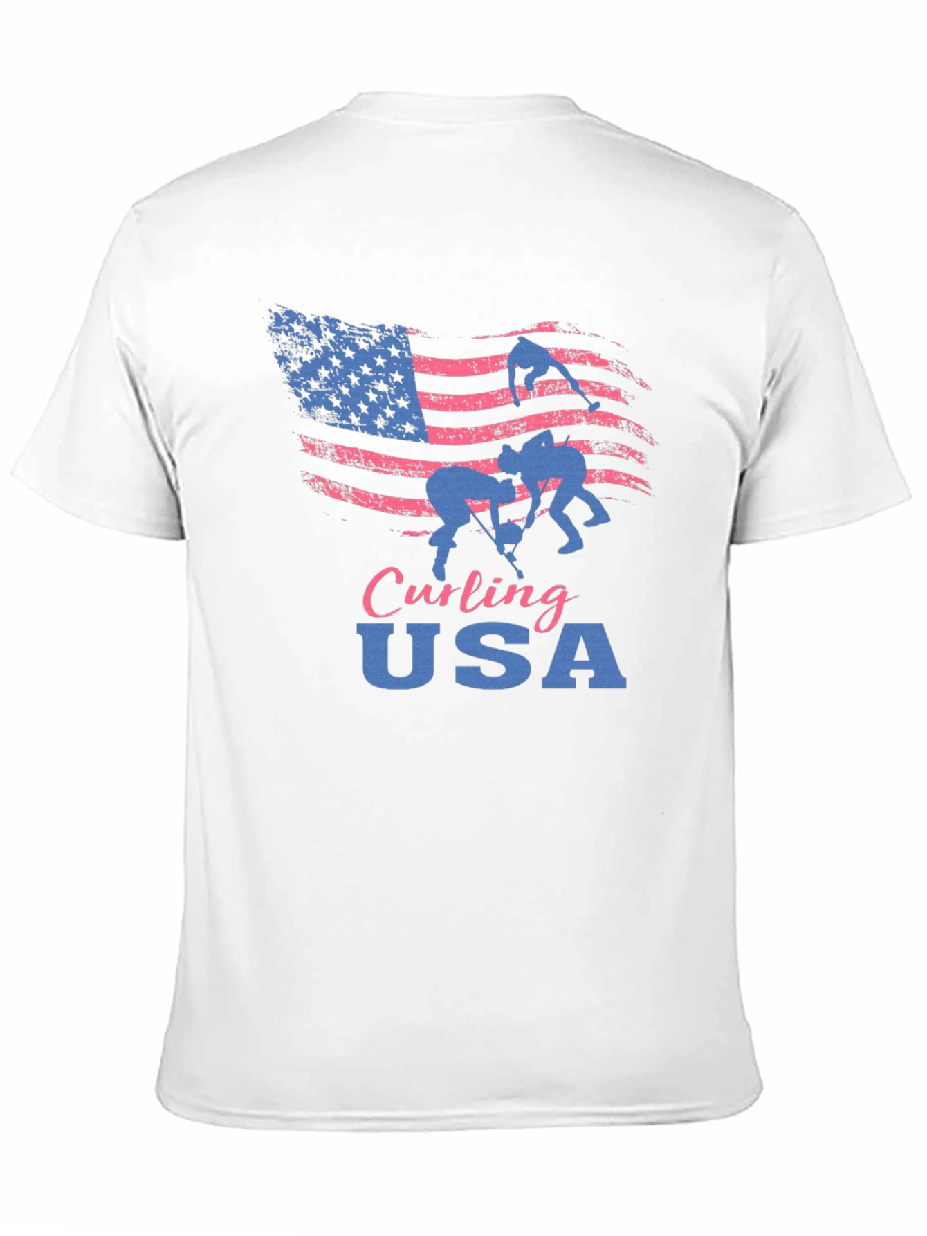 Camiseta Negra Curling USA con Bandera Americana