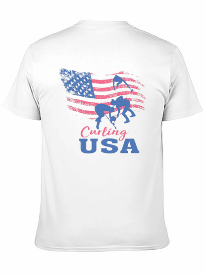 Camiseta Negra Curling USA con Bandera Americana