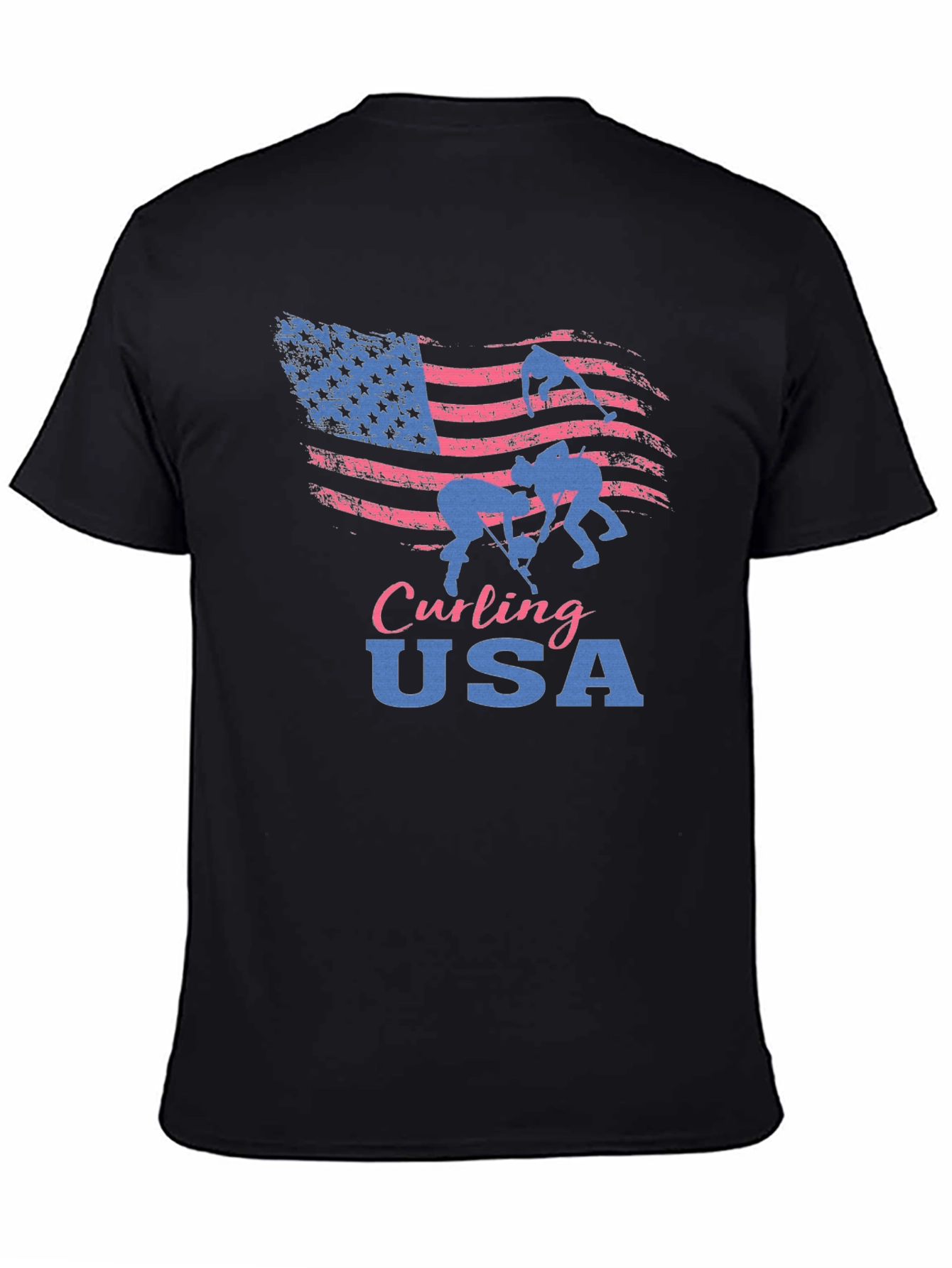 Camiseta Negra Curling USA con Bandera Americana