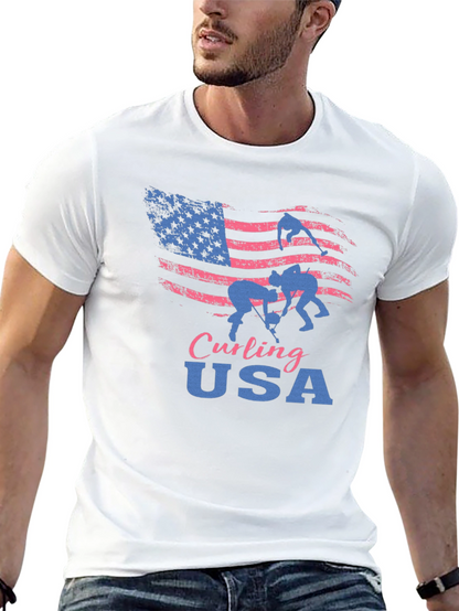 Camiseta Negra Curling USA con Bandera Americana