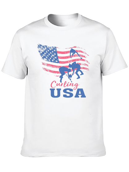 Camiseta Negra Curling USA con Bandera Americana