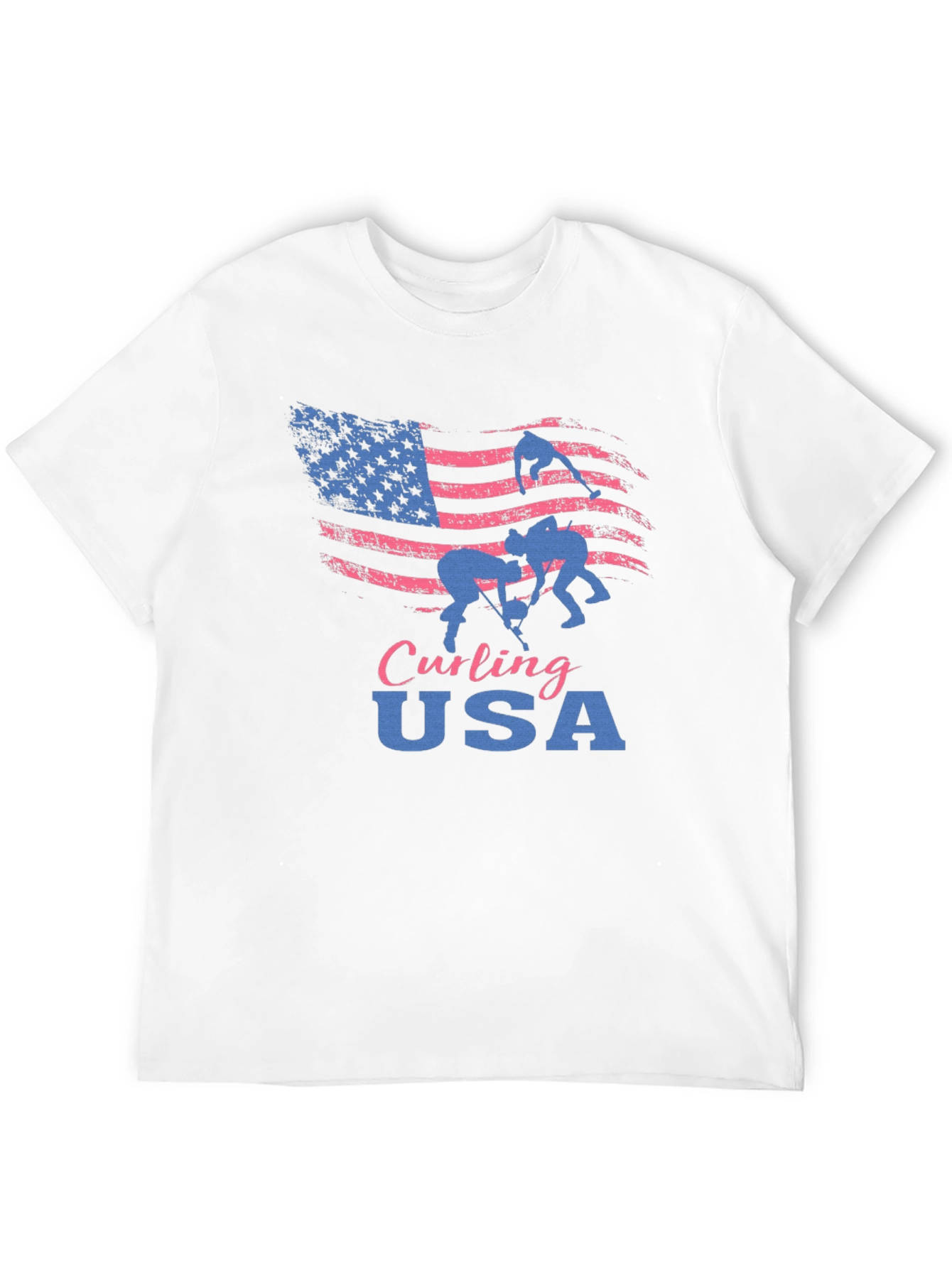 Camiseta Negra Curling USA con Bandera Americana