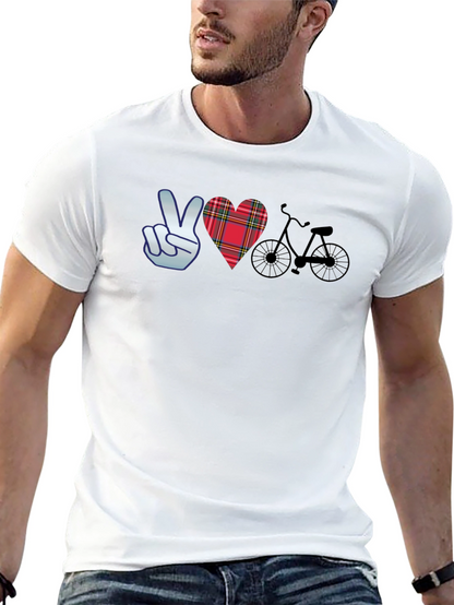 Camiseta Negra con Diseño Paz Amor y Bicicleta